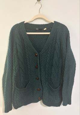 BDG Cable Knit Cardigan Sweater Size Small Green Wool Blend Button Front